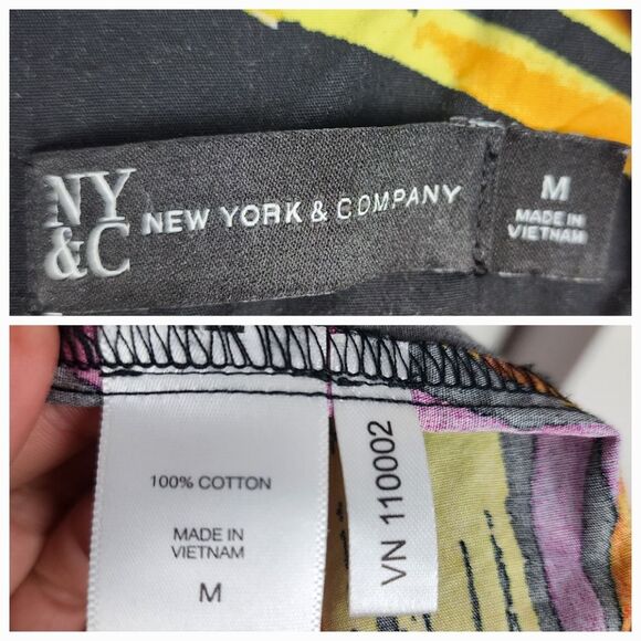 New York & Co. Midi Dress Graphic-Print Poplin Puff-Sleeve Wrap Tie Waist Sz M - Picture 2 of 16